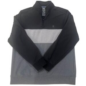 IZOD Men's Medium Black Grey Colorblock Quarter Zip Performance Stretch Pullover